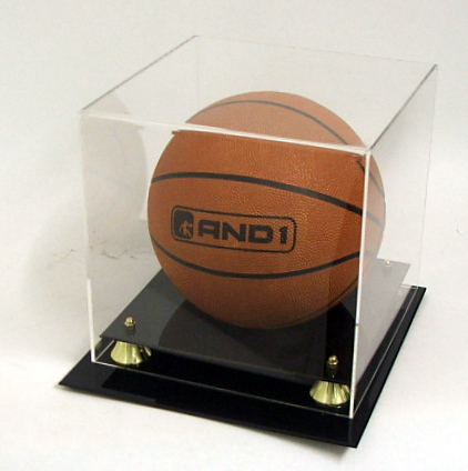 BASKETBALL DISPLAY CASE with GOLD RISERS